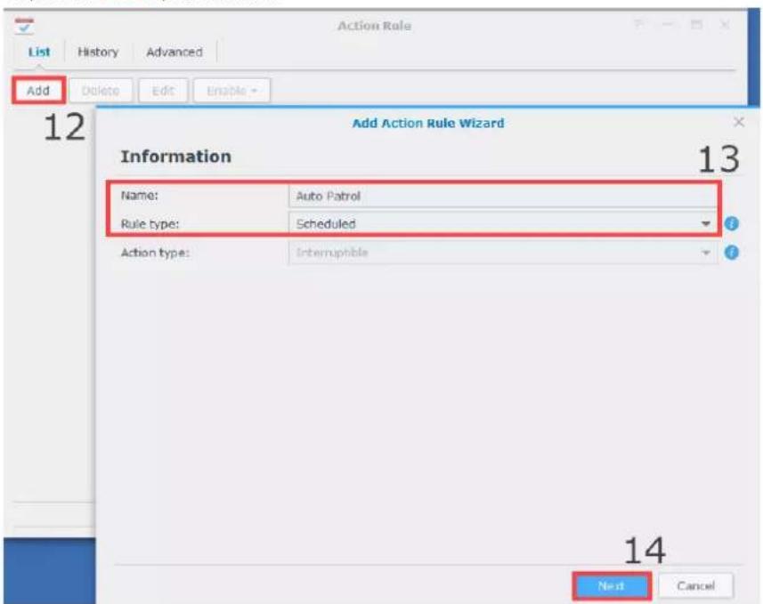SYNOLOGY NVR216 - Configurer une patrouille planifiée avec des commandes PTZ et une règle d'action - 3