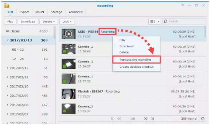 SYNOLOGY NVR216 - Tronquer un fichier vidéo en cours d'enregistrement - 1