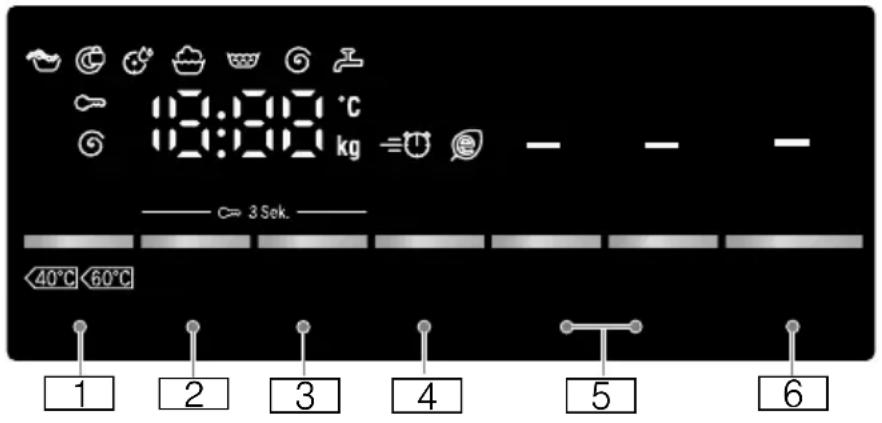 19:00 °C kg ≡ U — — — 3 Sek. 40°C 60°C 1 2 3 4 5 6