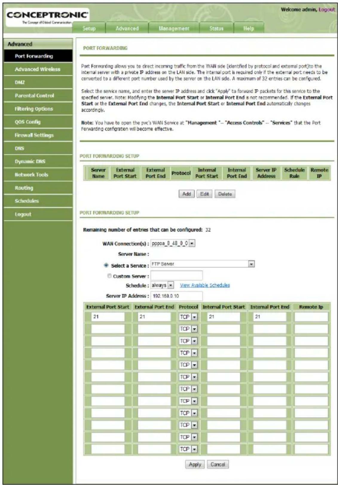 CONCEPTRONIC C150APRA2 - Doorschakelregels voor poorten instellen - 1