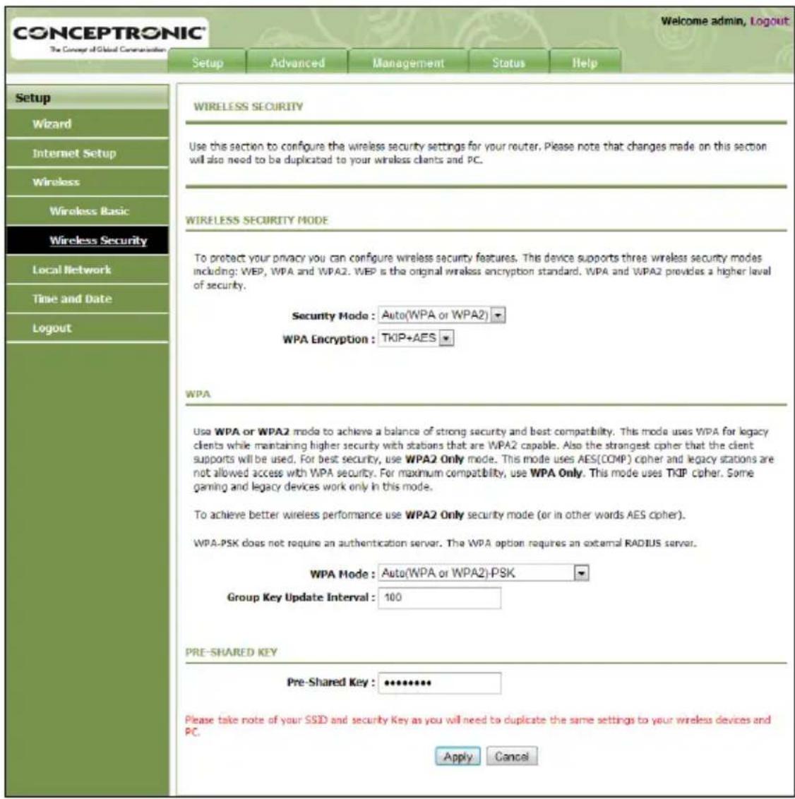 CONCEPTRONIC C150APRA2 - Manually configure wireless security - 1