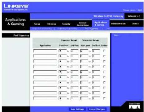 LINKSYS WirelessG WAG54G2 - Port Triggering - 1