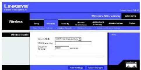 LINKSYS WirelessG WAG54G2 - Onglet Wireless Security (Sécurité sans fil) - 1