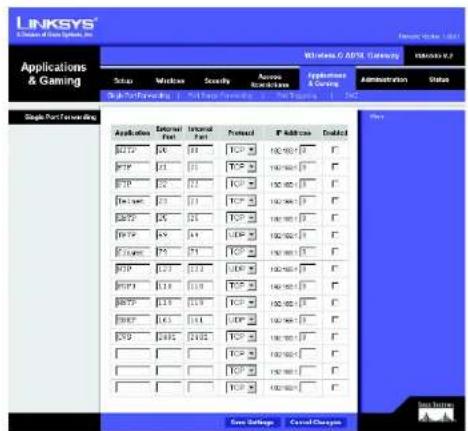 LINKSYS WirelessG WAG54G2 - Port Range Forwarding - 1
