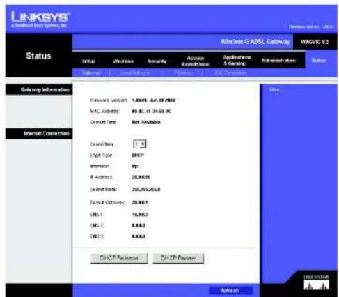 LINKSYS WirelessG WAG54G2 - Onglet Status (Etat) - 1