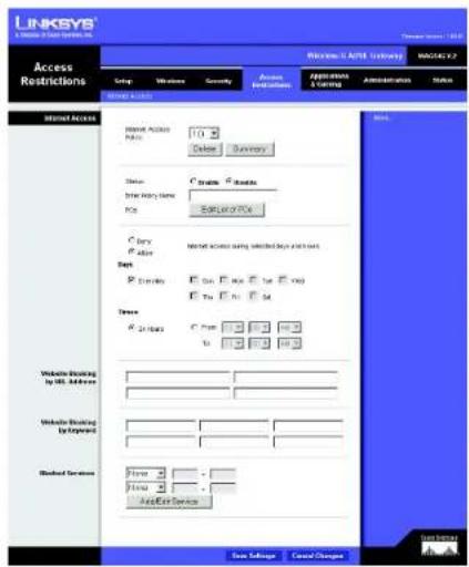 LINKSYS WirelessG WAG54G2 - The Access Restrictions Tab - 1