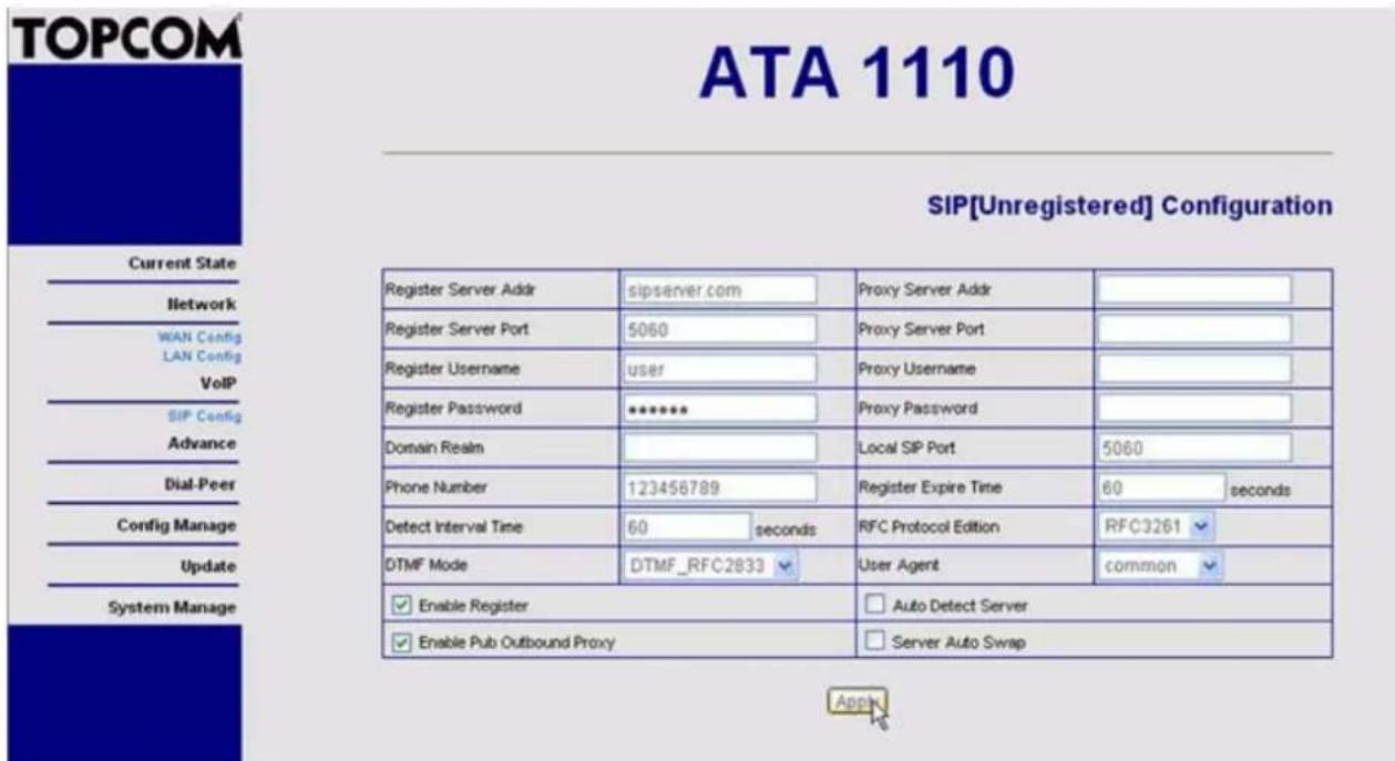 TOPCOM ATA 1110 - SIP-configuratie - 1