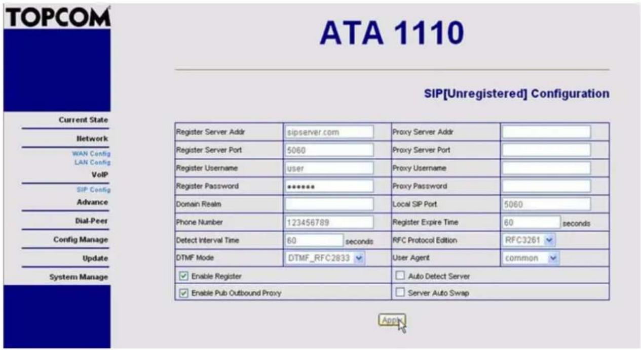 TOPCOM ATA 1110 - SIP Configuration - 1