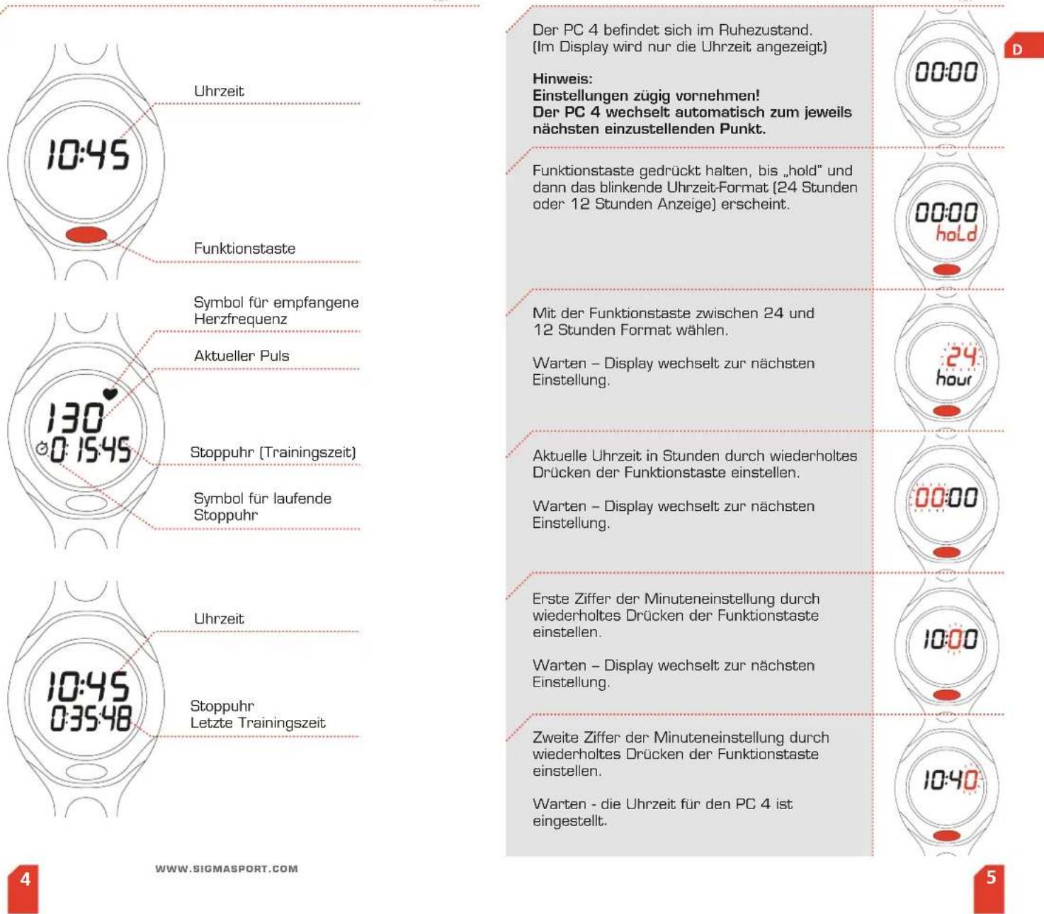 SIGMA PC 4 - Übersicht Uhr, Symbole, Displayaufbau 1.3 Einstellen der Uhrzeit - 1