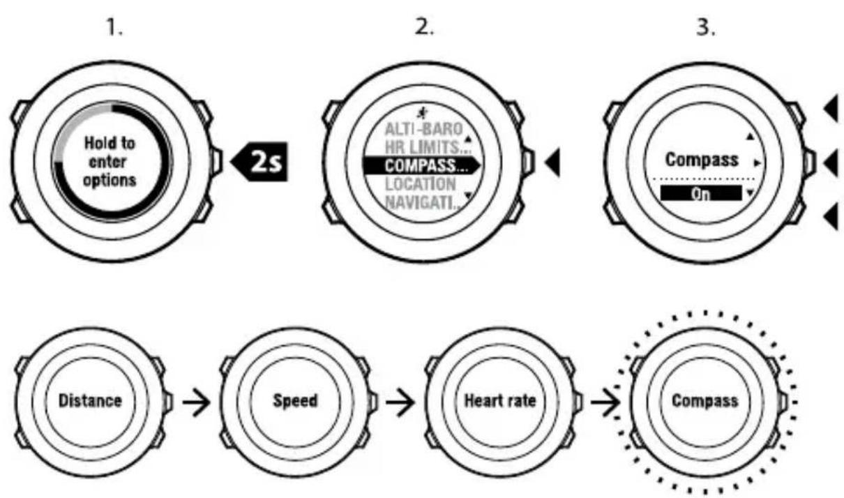 SUUNTO Ambit 2.5 - Utilisation de la boussole pendant un exercice - 1
