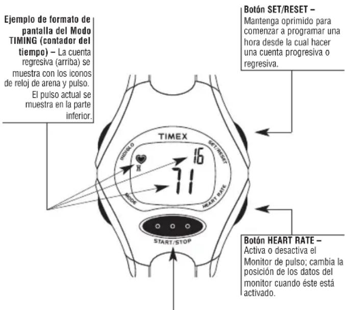 TIMEX W177M586 - Uso del Modo TIMING (contador de tiempo) con el Monitor de Pulso - 1