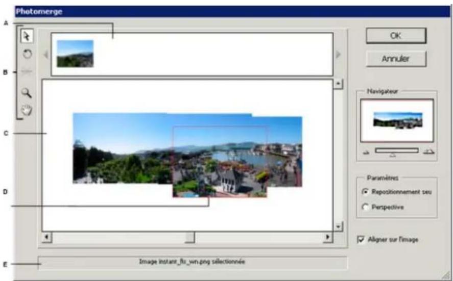ADOBE Photoshop Elements 15 - Boite de dialogue Photomerge spécifique aux dispositions interactives - 1