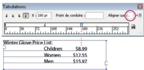 ADOBE InDesign CS5.5 - Spécification des caractères pour les tabulations décimales - 1