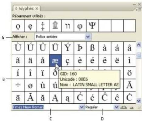 ADOBE InDesign CS5.5 - Présentation du panneau Glyphes - 1