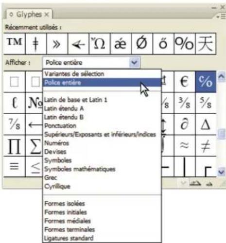 ADOBE InDesign CS5.5 - Pour afficher les attributs de glyphes OpenType dans le panneau Glyphes - 1