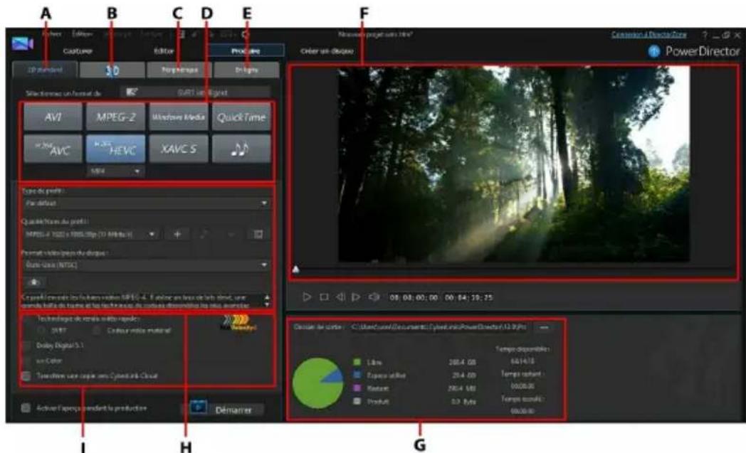 CYBERLINK PowerDirector 13 - Fenêtre Produire - 1