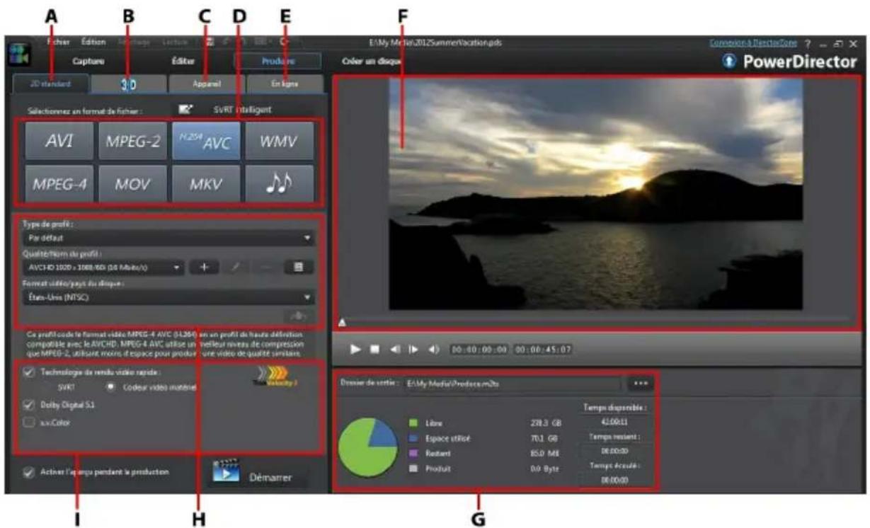 CYBERLINK PowerDirector 11 - Fenêtre Produire - 1