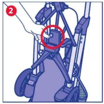 Diagram showing a robotic device with labeled parts and a red circle highlighting a specific component, likely indicating a key or target.