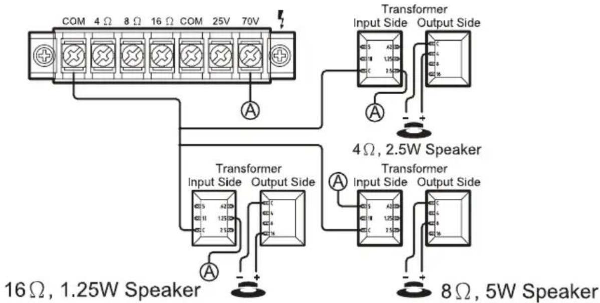 Pyle PCM30A - SISTEMA 5: Conexión de altavoces con transformadores - 1