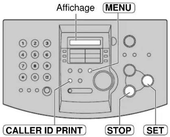 Affichage MENU 1 2 3 4 5 6 7 8 9 * 0 H CALLER ID PRINT STOP SET