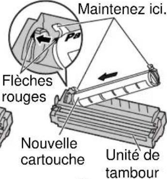 Maintenez ici. Flèches rouges Nouvelle cartouche Unité de tambour