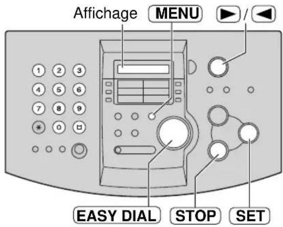 Affichage MENU EASY DIAL STOP SET