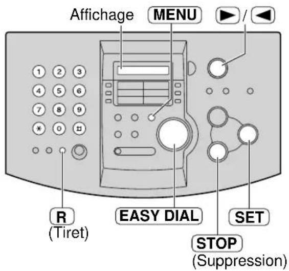 Affichage MENU R (Tiret) EASY DIAL SET STOP (Suppression)
