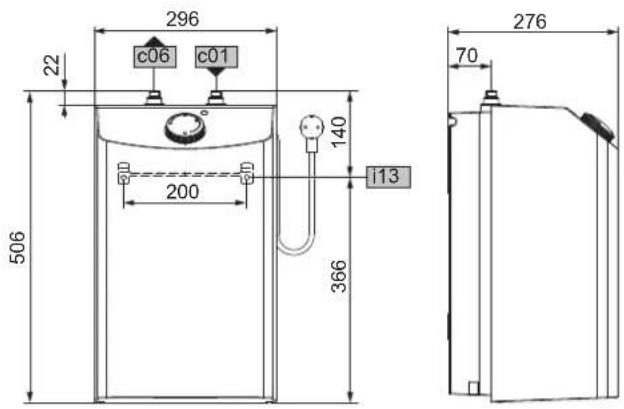 AEG Huz 10 OKO - Afmetingen en aansluitingen Huz 10 OKO - 1