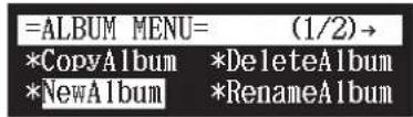YAMAHA DC1E3 PE - Sélectionnez « NewAlbum » dans le menu de fonctions d'album, puis appuyez sur [ENTER]. - 1
