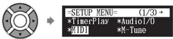 YAMAHA DC1E3 PE - Sélectionnez « MIDI » avec les boutons de commande de curseur ([ ] [ ]) ,puisvappuyez sur [ENTER]. - 1
