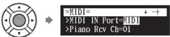 YAMAHA DC1E3 PE - Sélectionnez « MIDI » avec les boutons de commande de curseur ([ ] [ ]) ,puisvappuyez sur [ENTER]. - 2