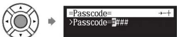 YAMAHA DC1E3 PE - Sélectionnez « Passcode » (code de passer) avec les boutons de commande de curseur ([ ] [ ]) , puis appuyez sur [ENTER]. - 2