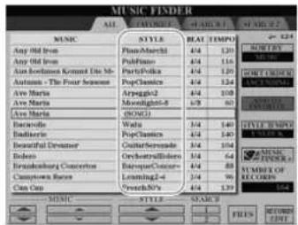 YAMAHA Clavinova CVP509PM - Verifiez que les données de morceau (SONG/AUDIO) ont ete ajoutees dans I'ecran MUSIC FINDER. - 1