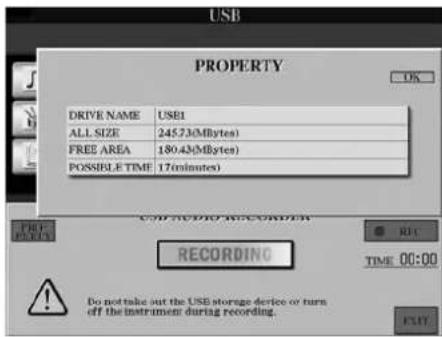 YAMAHA Clavinova CVP501PE - Vérification des informations de la mémoire flash USB en tant que destination de l'enregistrement - 1