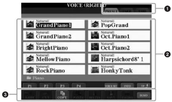 YAMAHA Clavinova CVP501PE - Configuration de l'écran File Selection - 1