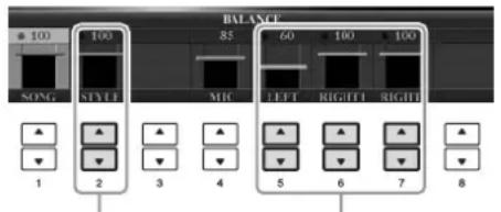 YAMAHA Clavinova CVP501PE - Réglez le volume du style à l'aide des touches [2 ▲▼] et le volume du clavier via les touches [5 ▲▼]–[7 ▲▼]. - 1