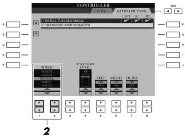 YAMAHA Clavinova CVP501PE - Appuyez sur les touches [1 ▲▼]/[2 ▲▼] pour régler la réponse au toucher. - 1