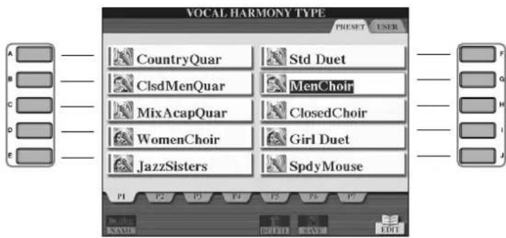 YAMAHA Clavinova CVP409GP - Appuyez sur une des touches [A]-[J] pour selectionner un type d'harmonie vocale. - 1