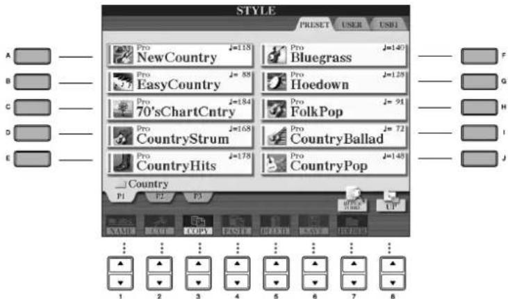 YAMAHA Clavinova CVP409GP - Appuyez sur une des touches [A]-[J] pour selectionner un style « CountryPop ». - 1