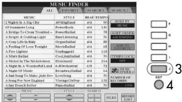 YAMAHA Clavinova CVP409GP - Affichage d'informations sur les enregistrements Music Finder - 2