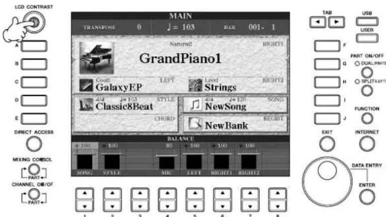 YAMAHA Clavinova CVP409GP - Réglages de l'affichage Réglage du contraste de l'écran - 1