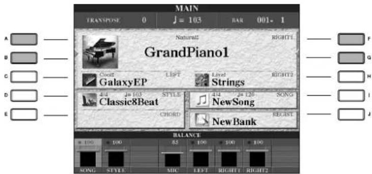 YAMAHA Clavinova CVP409GP - Utilisez les touches [A]/[B]/[F]/[G] (RIGHT1) de l'écran Main pour selectionner la partie RIGHT 1. - 1