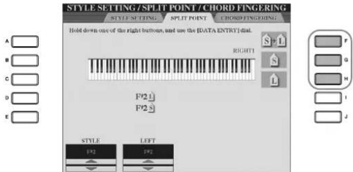 YAMAHA Clavinova CVP409GP - Utilisez les touches [F]-[H] pour définir le point de partage (voir ci-dessous). - 1