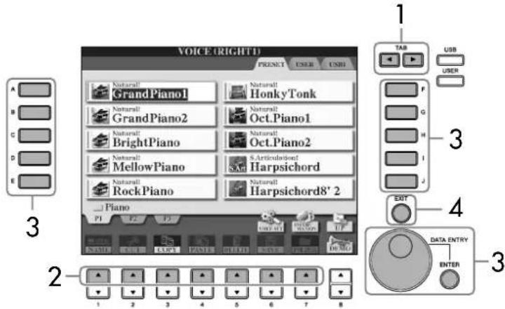 YAMAHA Clavinova CVP409GP - Principe d'utilisation de l'écran File Selection - 1