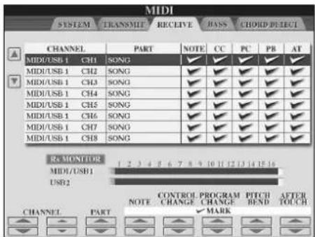 YAMAHA Clavinova CVP409GP - Réglages de réception MIDI - 1
