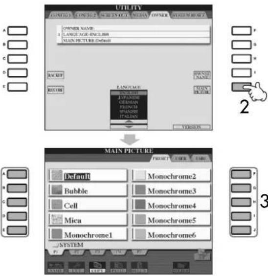YAMAHA Clavinova CVP409GP - Selection d'une image pour l'arrière-plan de I'écran Main - 1