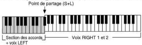 YAMAHA Clavinova CVP409GP - Réglage des points de partage (S) et (L) sur la même note - 1