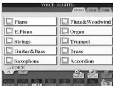 YAMAHA Clavinova CVP409GP - Exemple d'écran PRESET Voice Selection - 4