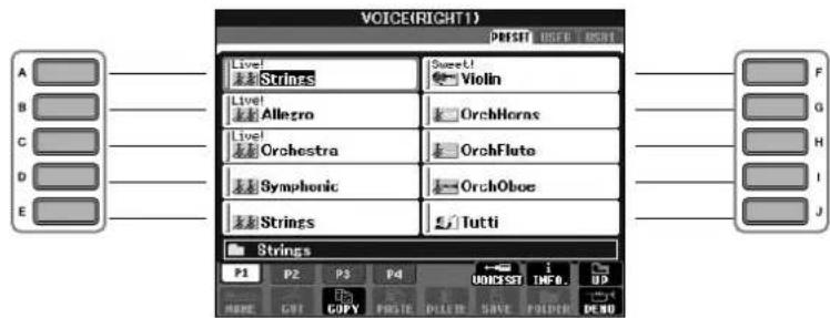 YAMAHA Clavinova CVP403PE - Appuyez sur une des touches [A]-[J] pour selectionner la voix de votrechoix. - 1