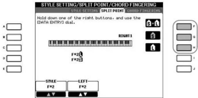 YAMAHA Clavinova CVP403PE - Utilisez les touches [F]-[H] pour définir le point de partage (voir ci-dessous). - 1